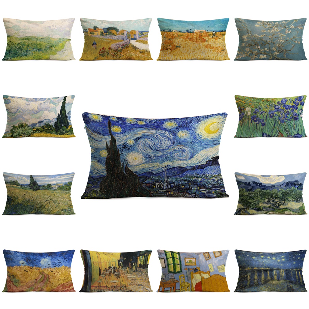 Vỏ Gối Vải Lanh In Hình Tranh van gogh Trang Trí Nội Thất