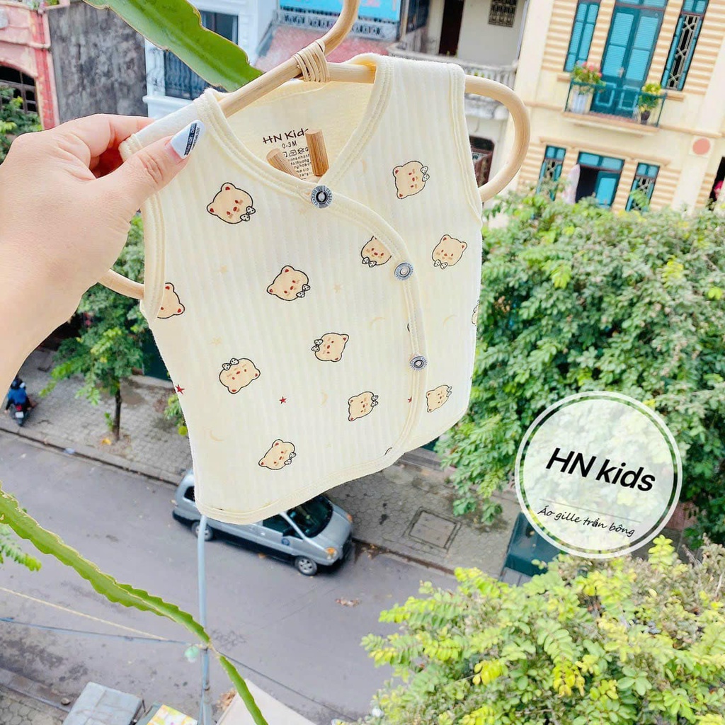 Áo gile hnkids vải trần bông họa tiết cho bé mặc thu đông