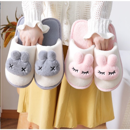 Dép Bông Hình Bé Thỏ Giữ Ấm Chân, Chống Trơn Trượt Dành Cho Nữ - Dép Lông Mang Trong Nhà Mềm Mại Mang Êm Chân