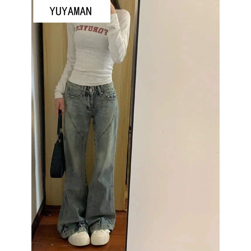 YUYAMAN Áo phông áo croptop Áo thun dài tay kiểu Mỹ Vintage Slim áo thun nữ croptop baby tee Thời trang hàn quốc A29J2H5 36Z230904