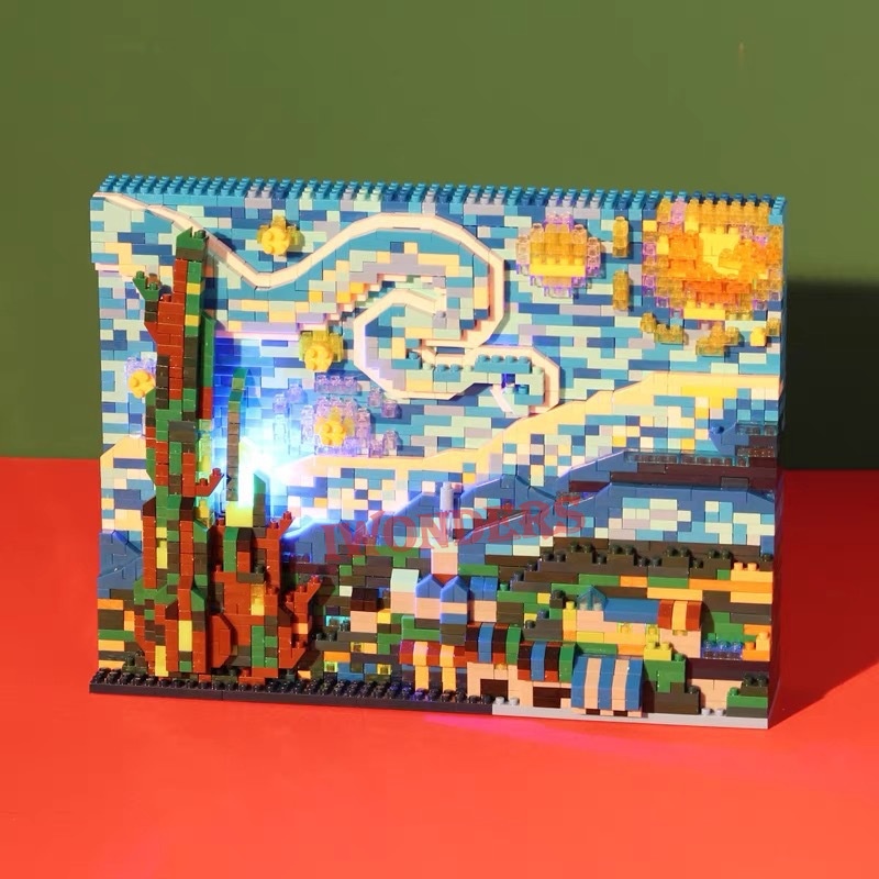 Nano blocks Đồ Chơi Khối Xây Dựng Đêm Đầy Sao kanagawa Lướt Sóng Nghệ Thuật Sáng Tạo Bộ Sưu Tập led Quà Tặng