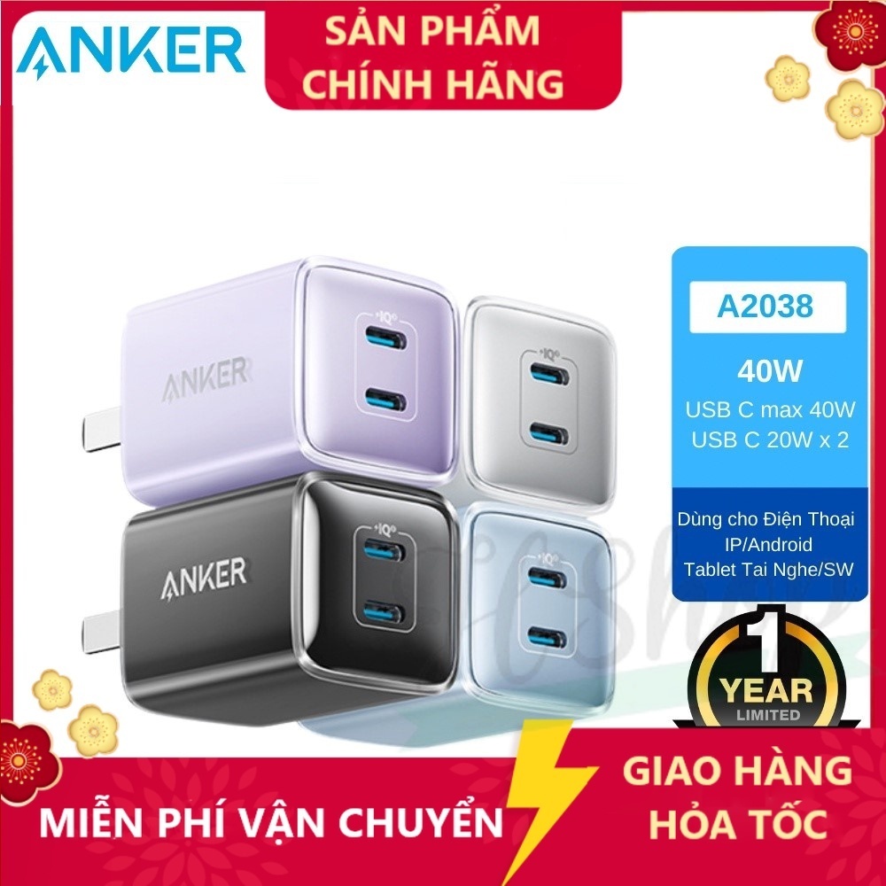 Củ Sạc Anker 521 Nano Pro 40w 2 Cổng A2038 / 30w / 20W hỗ trợ PD/PPS/QC- ( Hàng làm mới lại F )