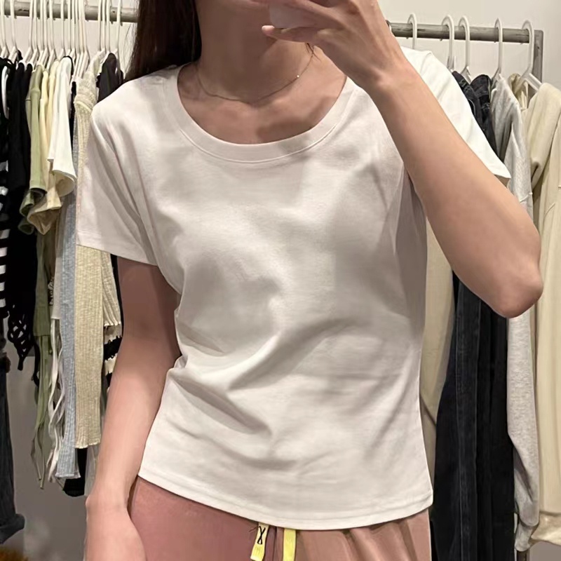 Áo baby tee trơn Áo sơ mi croptop Áo Thun Nữ Ngắn Tay Cổ Chữ u Hở Vai Thời Trang
