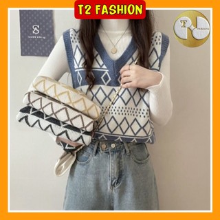 Áo len Gile cổ chữ V hoạ tiết hình thoi năng động 1034