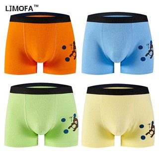 LJMOFA  3-11 Tuổi Bộ 4 Quần Lót cotton Mềm Mại Thoải Mái In Họa Tiết Khủng Long Hoạt Hình Cho Bé Trai