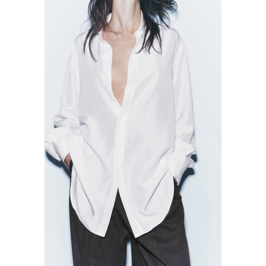 Zara Áo Sơ Mi Lụa satin Dáng Rộng Thời Trang Mùa Thu Thanh Lịch 8240104