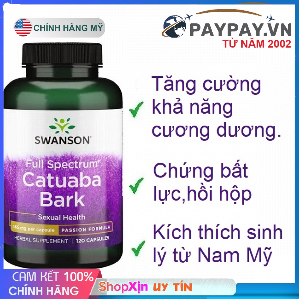 Hỗ trợ Tăng Cường Sinh Lý Nam Swanson Catuaba Bark 120 Viên của Mỹ