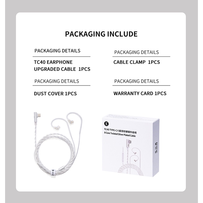 Jcally Dây Cáp Tai Nghe Mạ Bạc tc40 type-c 8 Lõi cx31993 dac Kèm mic Cho kz trn