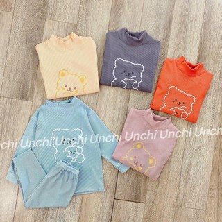 Bộ dài tay gân tăm lạnh cổ 3cm unchi mềm co dã ấm áp cho bé 5-15kg