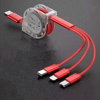 Cáp sạc rút tròn đa năng 3 đầu, 3 in 1 sạc nhanh, dây cao cấp siêu bền
