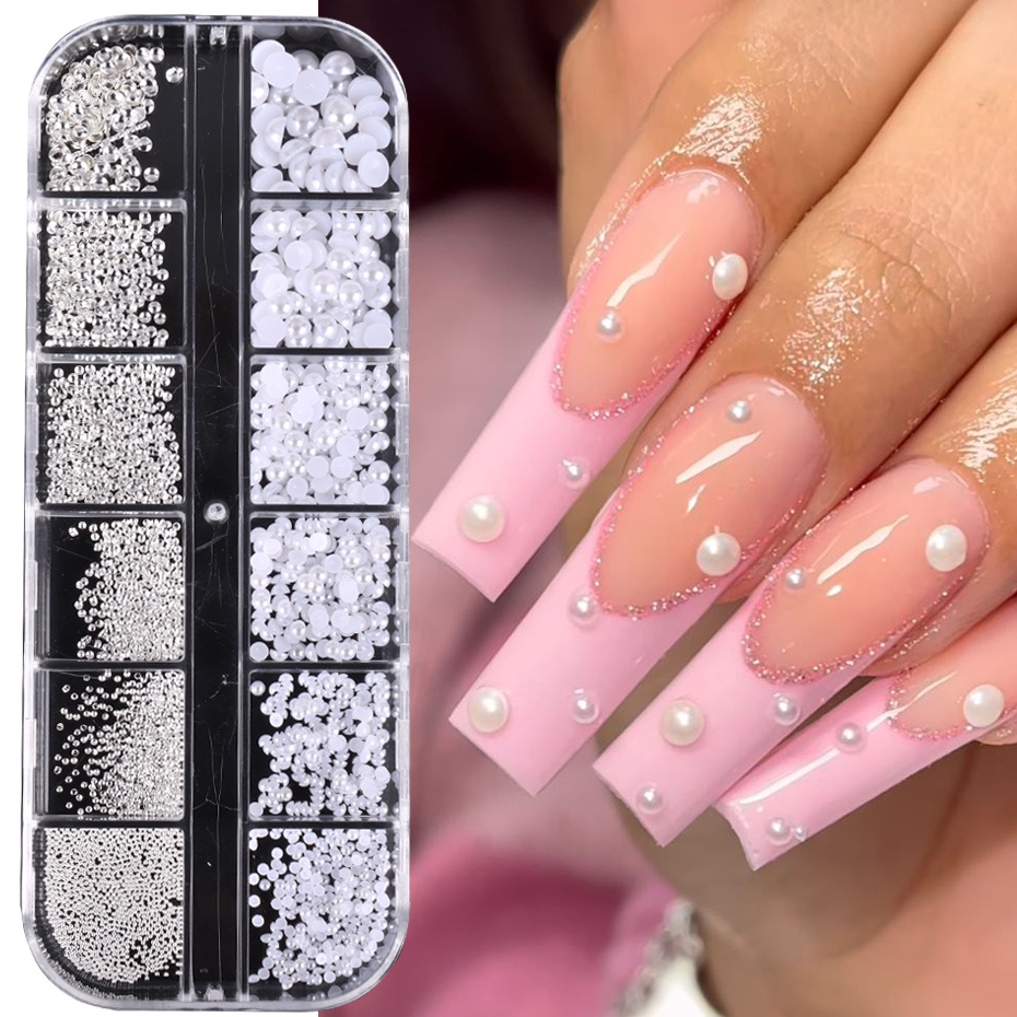 Hạt Ngọc Trai Trắng Đính Đá opal Trang Trí Móng Tay Tự Nhiên