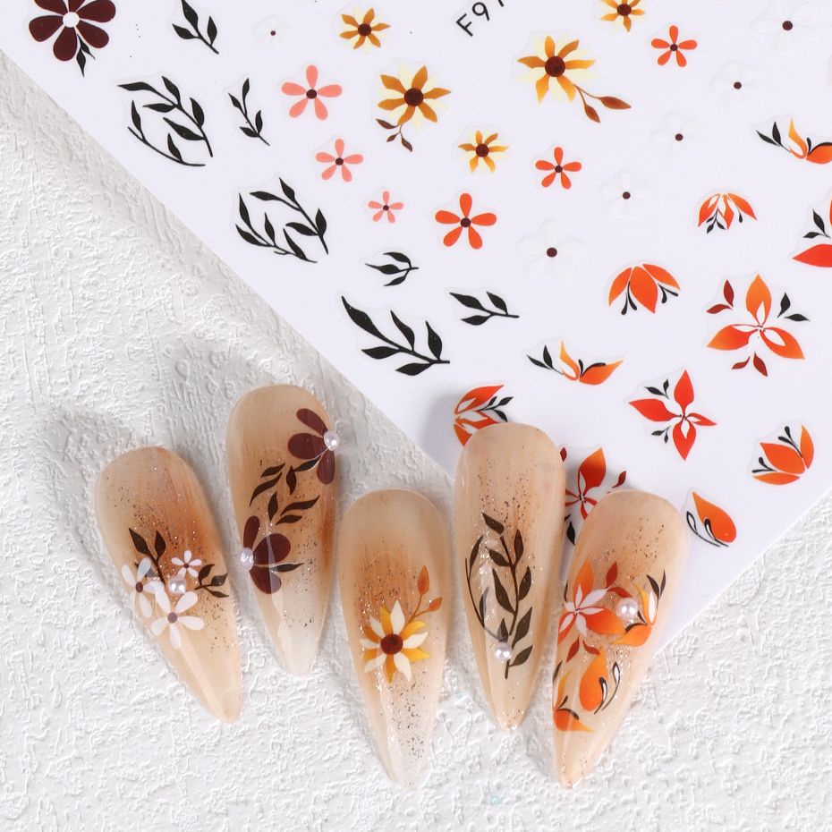 Miếng Dán Trang Trí Móng Tay Họa Tiết Hoa Đơn Giản Phong Cách Nhật Bản