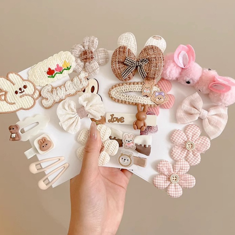 Set 10 Kẹp Tóc Đính Nơ / Bông Hoa Hoạt Hình Kiểu Hàn Quốc Dễ Thương Cho Bé Gái
