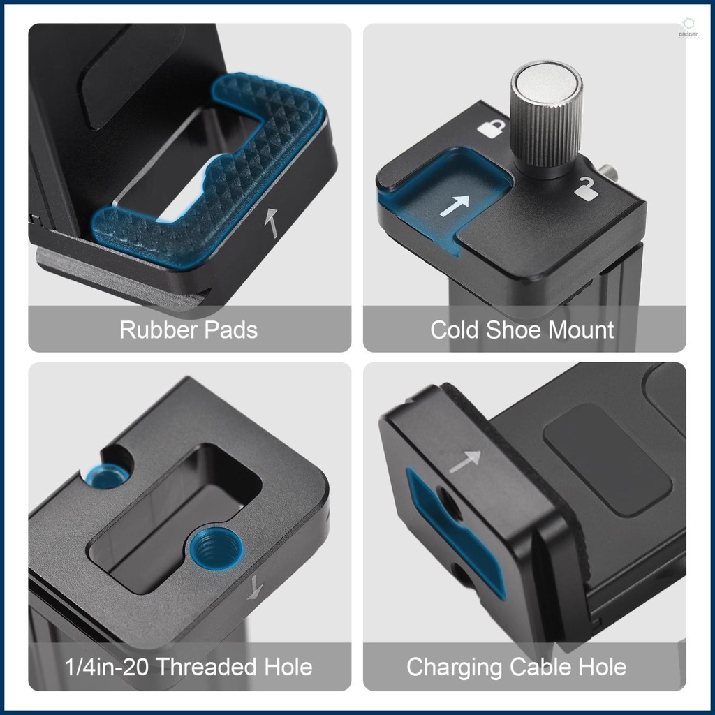 Adjustable Tablet Tripod Mount Holder - Aluminum Alloy, Cold Shoe Mount, 1/4in Threaded Holes - Compatible with Smartphone iPhone 13/12/11 iPad