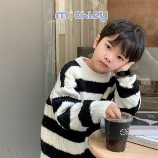 Michley Áo sweater Họa Tiết Kẻ Sọc Màu Tương Phản Thời Trang Mùa Thu Cho Nam Trung Niên Và Trẻ Trung