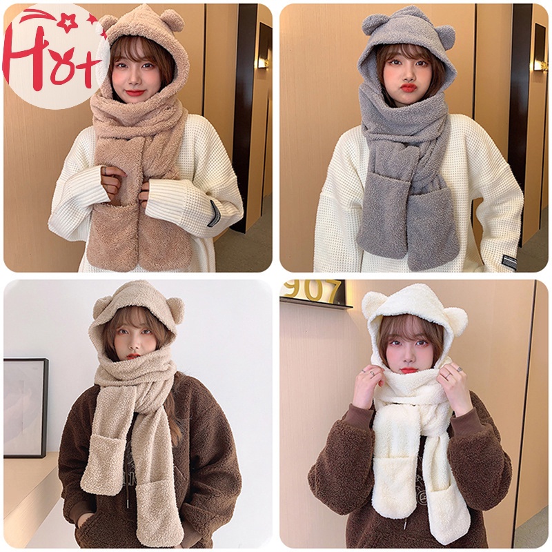 Jr Set 1 Món Nón Khăn Choàng Găng Tay Và Khăn Choàng Cổ 3 Trong 1 Chống Gió Giữ Ấm Mùa Đông Hình Tai Gấu Dễ Thương vn