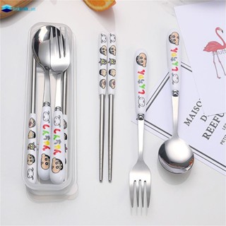  Bộ Muỗng Nĩa Đũa Sứ Bằng Thép Không Gỉ Họa Tiết shin-chan Nhỏ Gọn Dành Cho Học Sinh 
