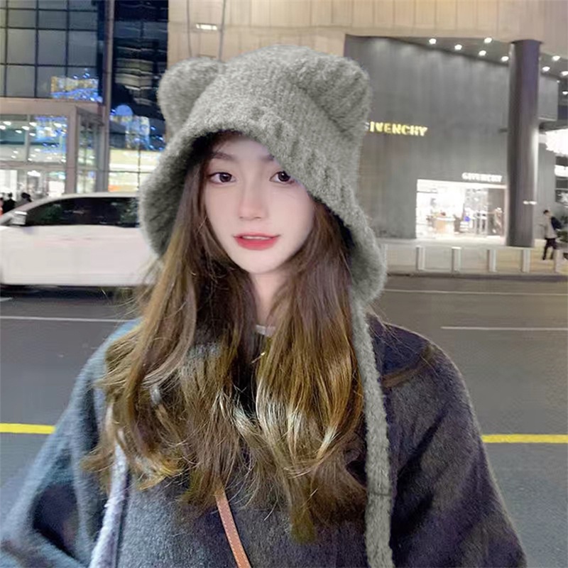 Y2k Mũ Len Beanie Mềm Mại Giữ Ấm Tai Gấu Thời Trang Thu Đông Cho Nữ Đính Tai Gấu Dễ Thương Cho Cặp Đôi Mũ Len