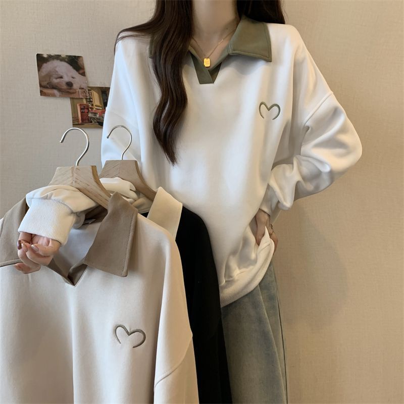 Áo Sweater Cổ Polo Dáng Rộng Màu Sắc Tương Phản Thời Trang Mùa Thu Cho Nữ
