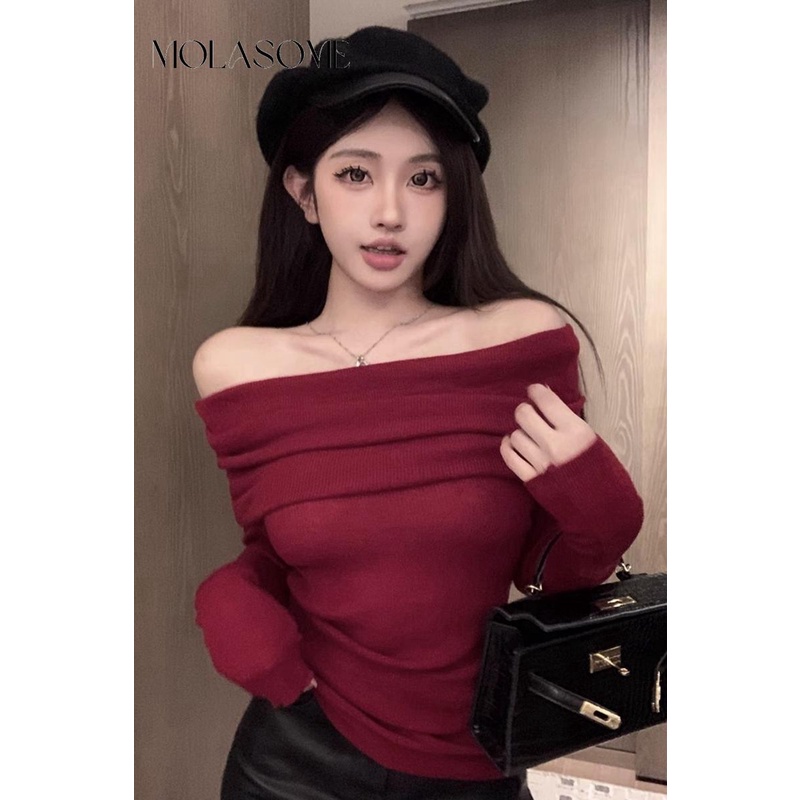 Áo Thun Tay Dài Màu Trơn Dáng Ôm Hở Vai Thời Trang 2023 Dành Cho Bạn Nữ