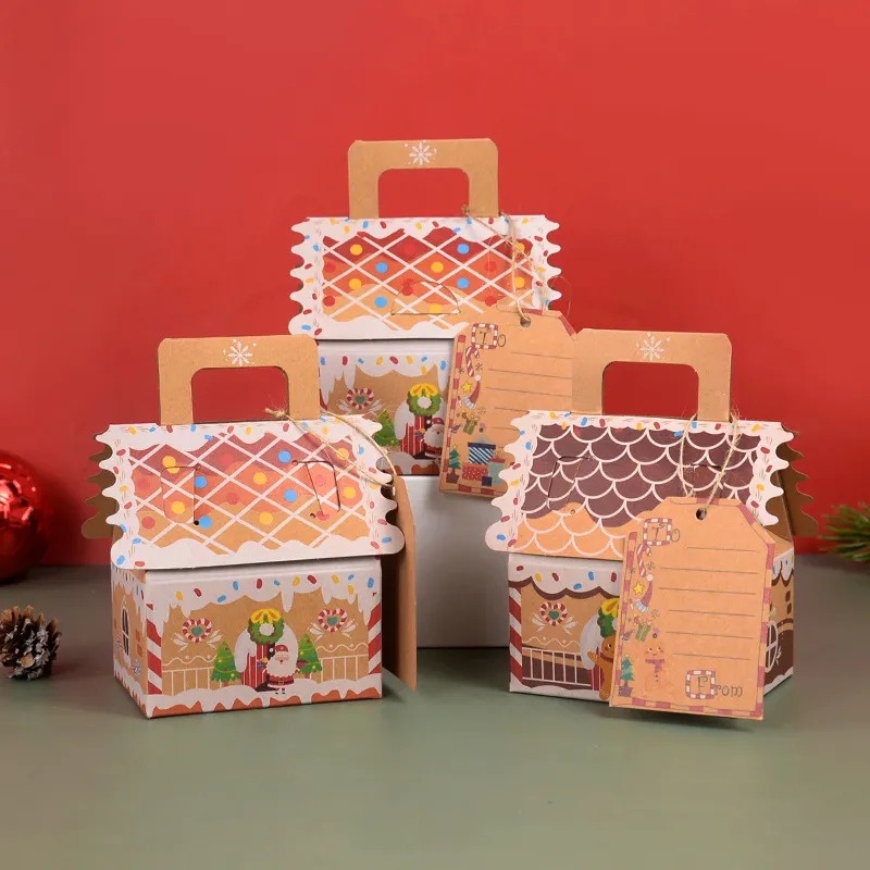 Hộp Giấy kraft Đựng Bánh Kẹo Gừng Giáng Sinh / Đồ Ăn Vặt / Quà Tặng Hoạt Hình / Ngôi Nhà Nhỏ Phong Cách Châu Âu Trang Trí Tiệc Năm Mới