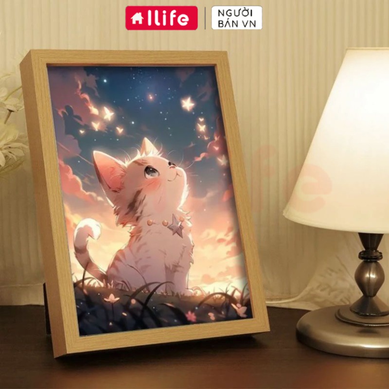 ILIFE Tranh Đèn Led Mèo 3 màu Phát Sáng,Đèn Led Chạm Khắc Giấy 3D Dùng Trang Trí Phòng Ngủ Sáng Tạo