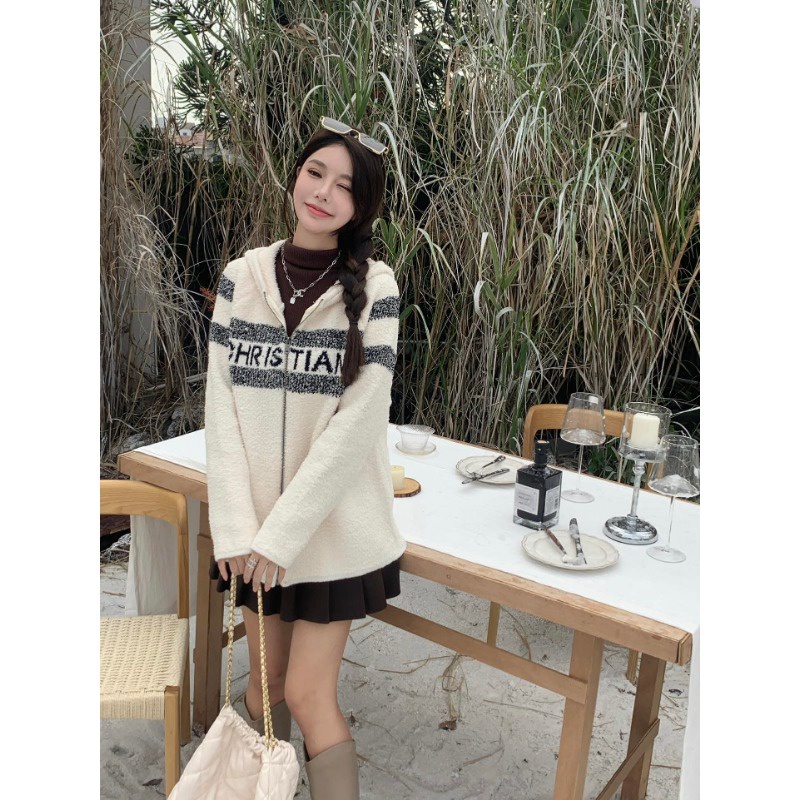 Áo Khoác Có Nón Phối Khóa Kéo In Chữ 23 Thời Trang Thu Đông Mới