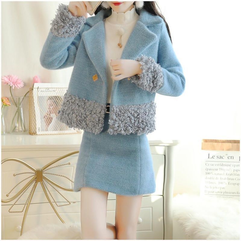 Set Áo Khoác Và Chân Váy Len Thời Trang Thanh Lịch Cho Nữ