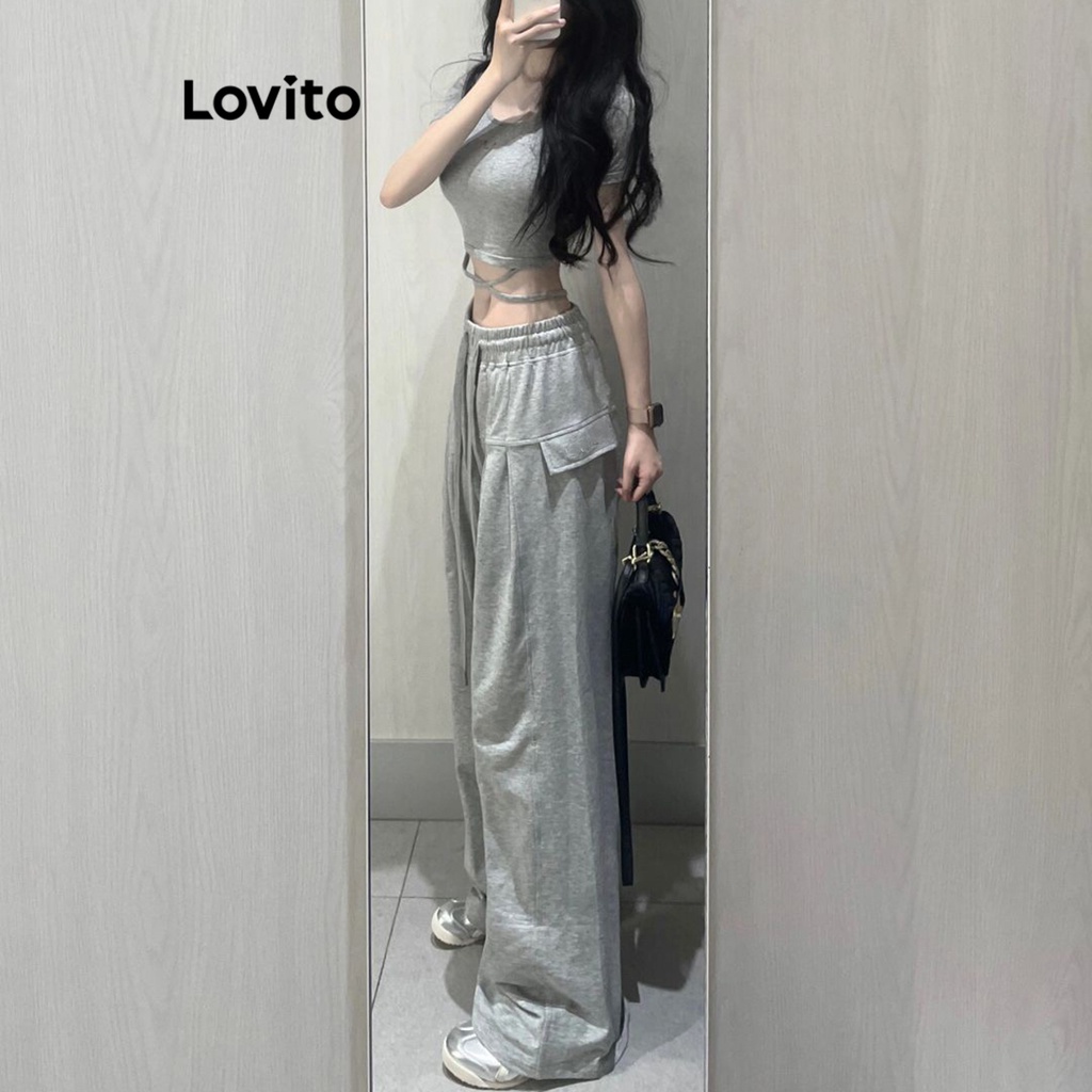 Lovito Quần xếp ly trơn thông thường cho nữ LNA30026