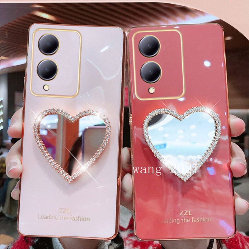 Ốp Điện Thoại Mềm Mạ Điện Tráng Gương Hình Trái Tim Cho vivo y17s 5g 2023 vivoy17s