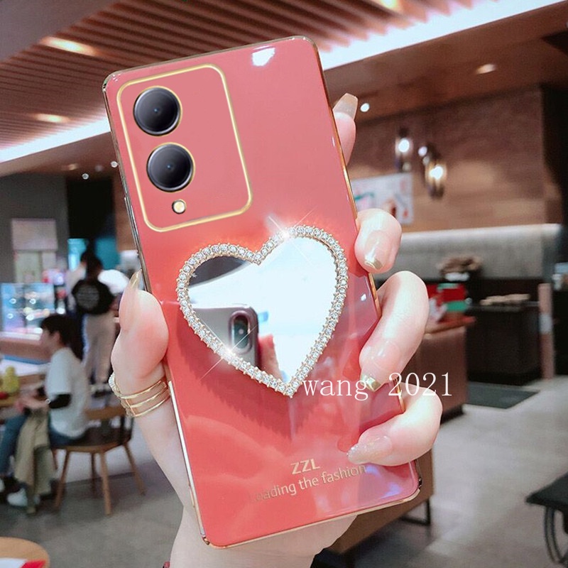 Ốp Điện Thoại Mềm Mạ Điện Tráng Gương Hình Trái Tim Cho vivo y17s 5g 2023 vivoy17s