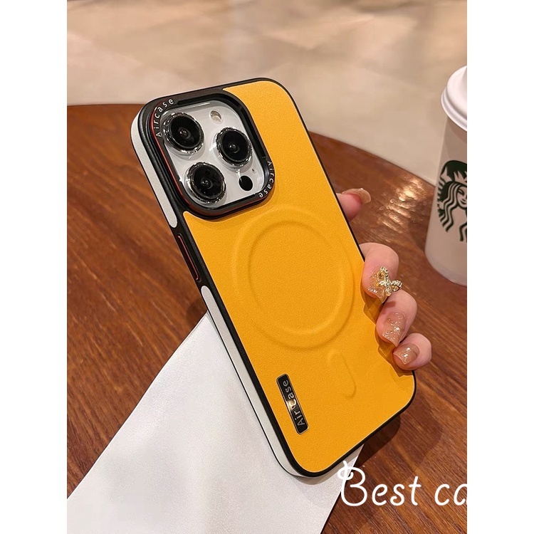Ốp Điện Thoại Da Màu Vàng Cho iphone 12 13 14 pro max