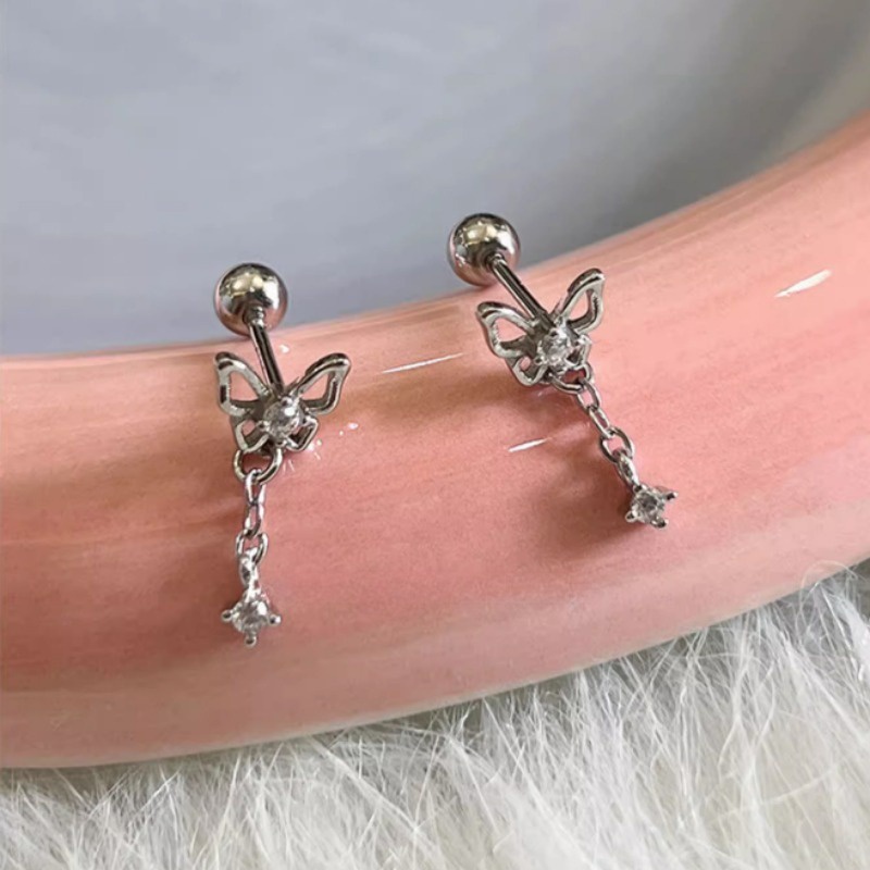 JOJO COCO Khuyên Tai Núm Tua Hình Bướm Đính Đá zircon Phong Cách Hàn Quốc Tinh Tế Cho Nữ