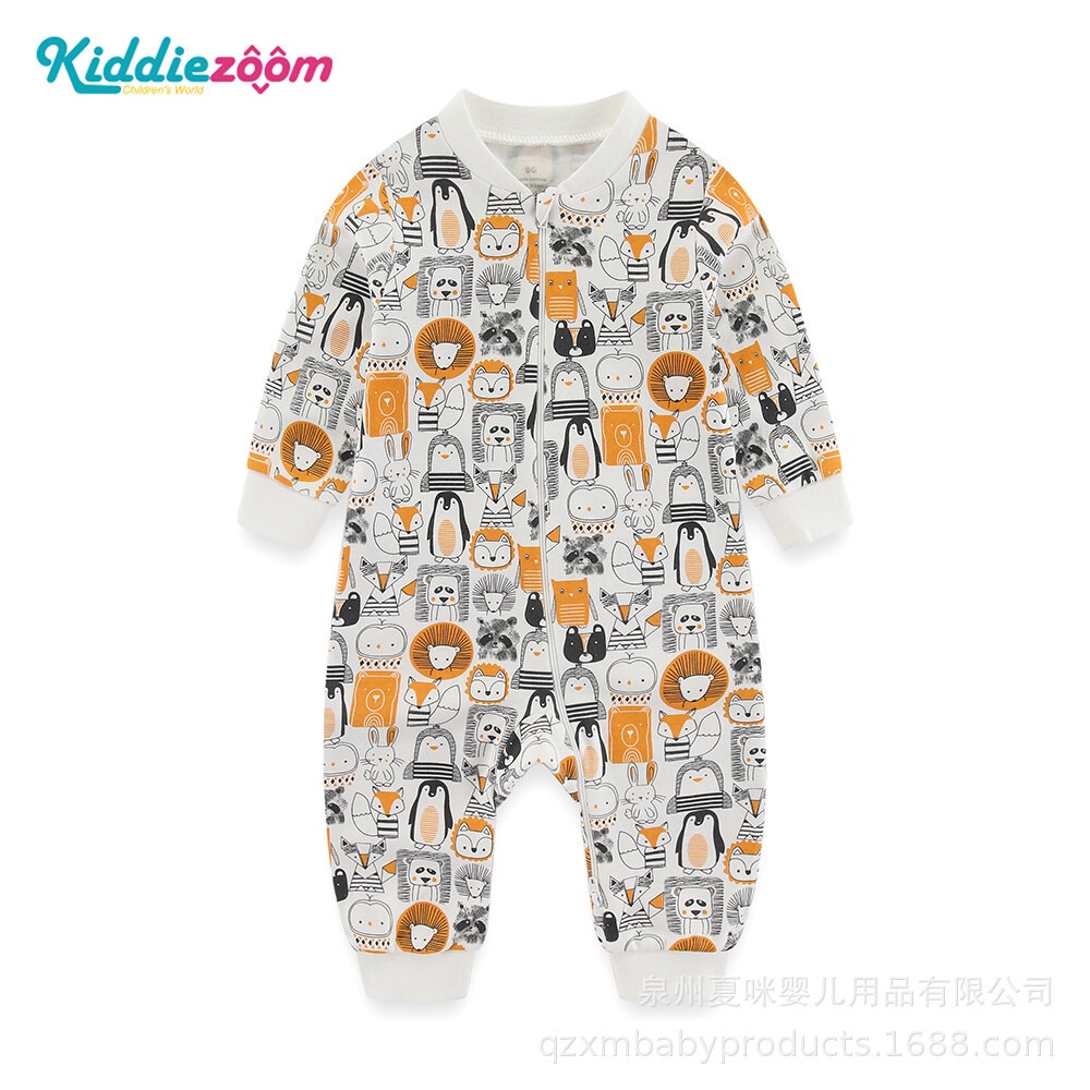 Bộ Áo Liền Quần Tay Dài Chất cotton Có Khóa Kéo In Hoạt Hình Phong Cách Giáng Sinh Thời Trang Thu Đông Cho Bé Sơ Sinh