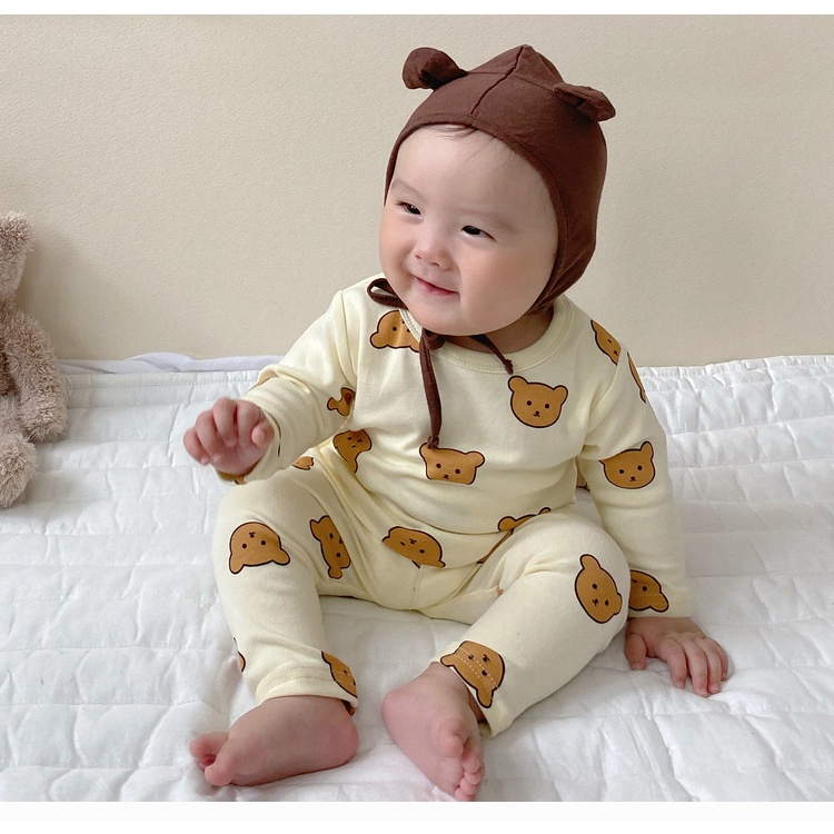 Bộ Đồ Ngủ cotton Tay Dài Dễ Thương Dành Cho Bé Trai Gái 0-3 Tuổi