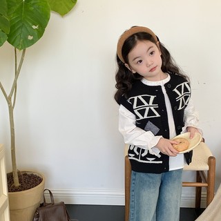 Áo cardigan dệt kim sát nách họa tiết hình thoi kiểu hàn quốc dễ thương cho bé gái