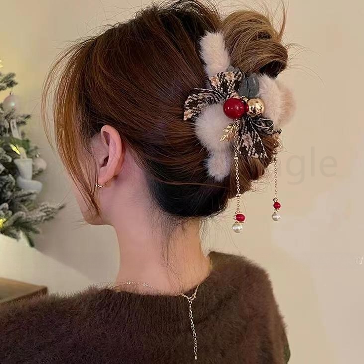 Kẹp Tóc Hình Cá Mập Phủ Lông Thời Trang Giáng Sinh Năm Mới Dành Cho Bạn Nữ