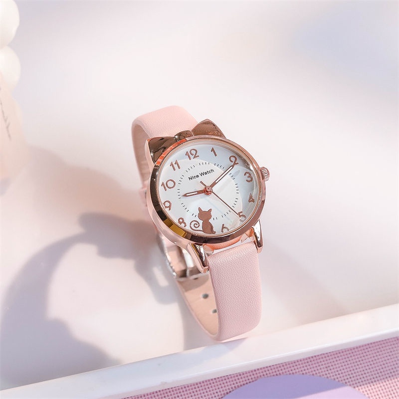 Bộ Đồng Hồ Đeo Tay Hình Mèo Hoạt Hình Đáng Yêu Dành Cho Trẻ 5 Tuổi