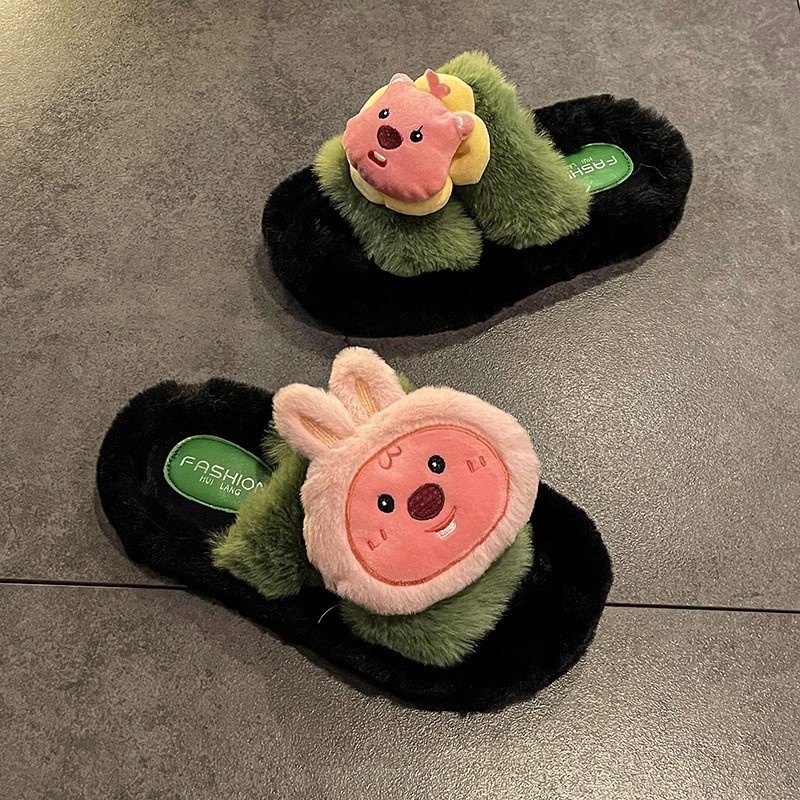 YAOLI  Giày cotton Len Chống Trượt Họa Tiết Vòng Tròn Hoạt Hình Siêu Phổ Biến Thời Trang Thu Đông Dành Cho Bạn Nữ