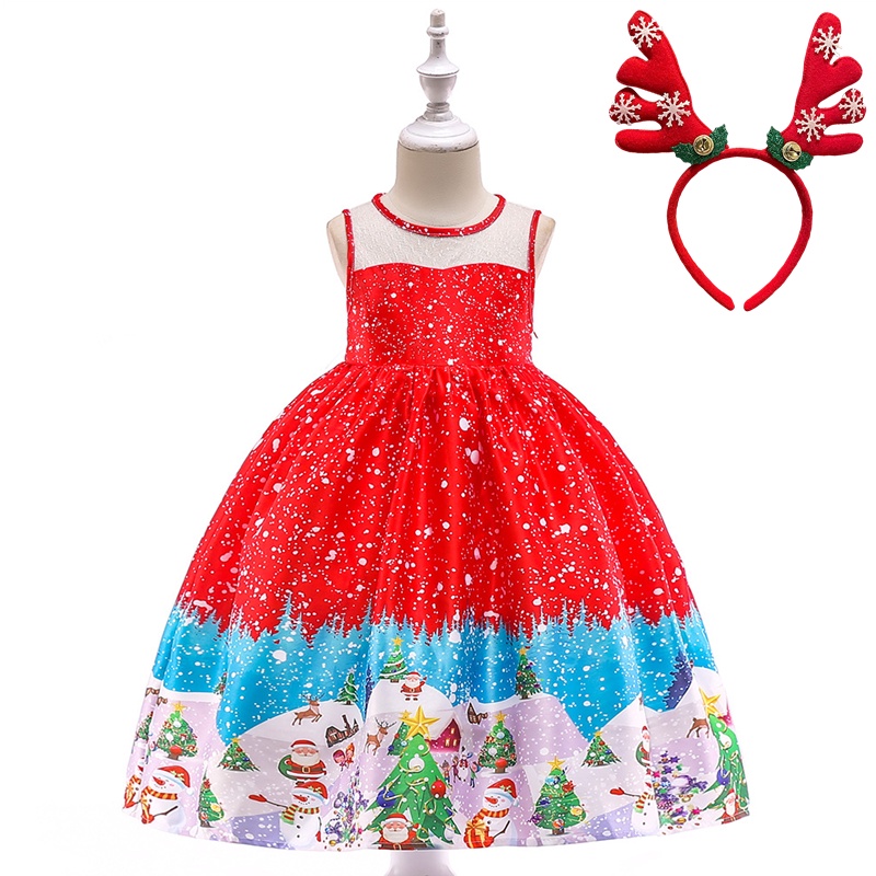 Đầm Công Chúa Hóa Trang Ông Già Noel Hoạt Hình Cho Bé Gái