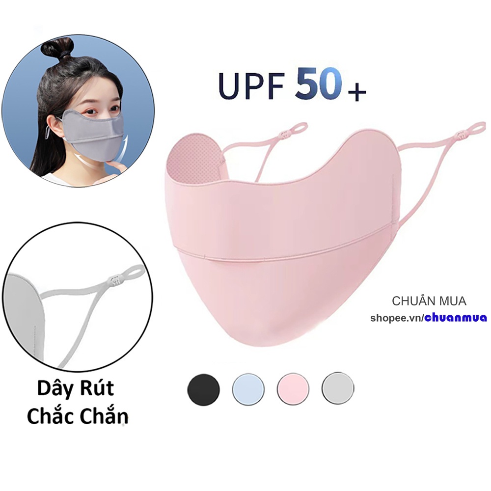 Khẩu Trang Chống UV, Thoáng Khí, Trùm Nửa Mặt Có Dây Rút Tai Bằng Thun Lạnh Cao Cấp