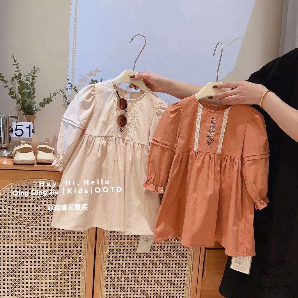 Đầm Công Chúa Dài Tay Thêu Hoa Cho Bé Gái