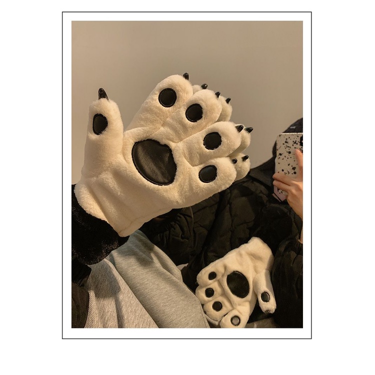 Găng Tay Lông Cừu Dày Giữ Ấm Mùa Đông Hình Chân Gấu Nhỏ Cho Cặp Đôi Đi Xe Đạp