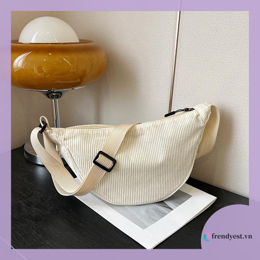 Túi Đeo Chéo Vải Nhung Kẻ Màu Trơn Thời Trang Dành Cho Nữ