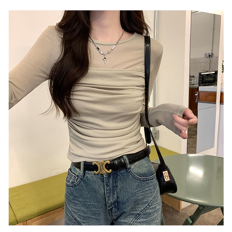 Áo Thun Tay Dài Phối Lưới Dáng Ôm Thời Trang Cho Nữ 0702