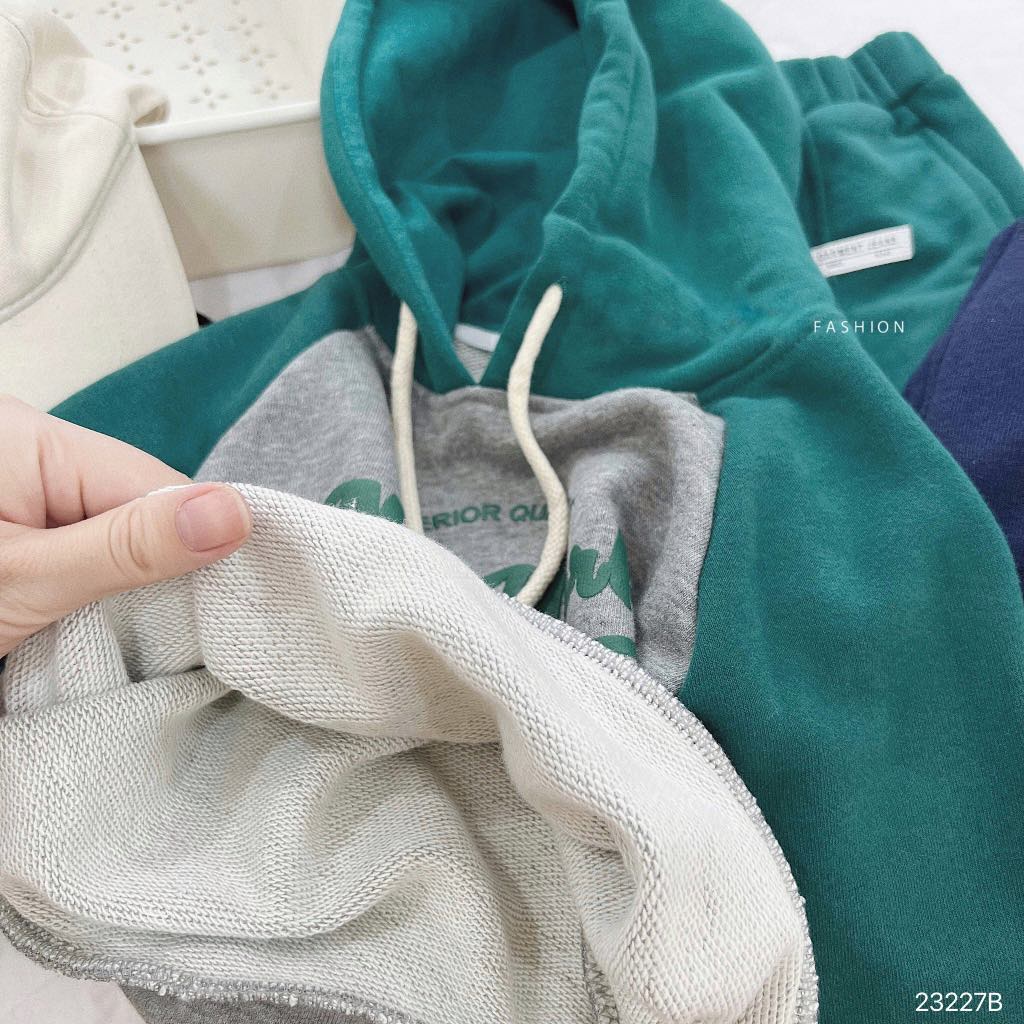 Bộ thu đông bé trai bé gái chất liệu nỉ da cá áo hoodie cho bé 8-18kg