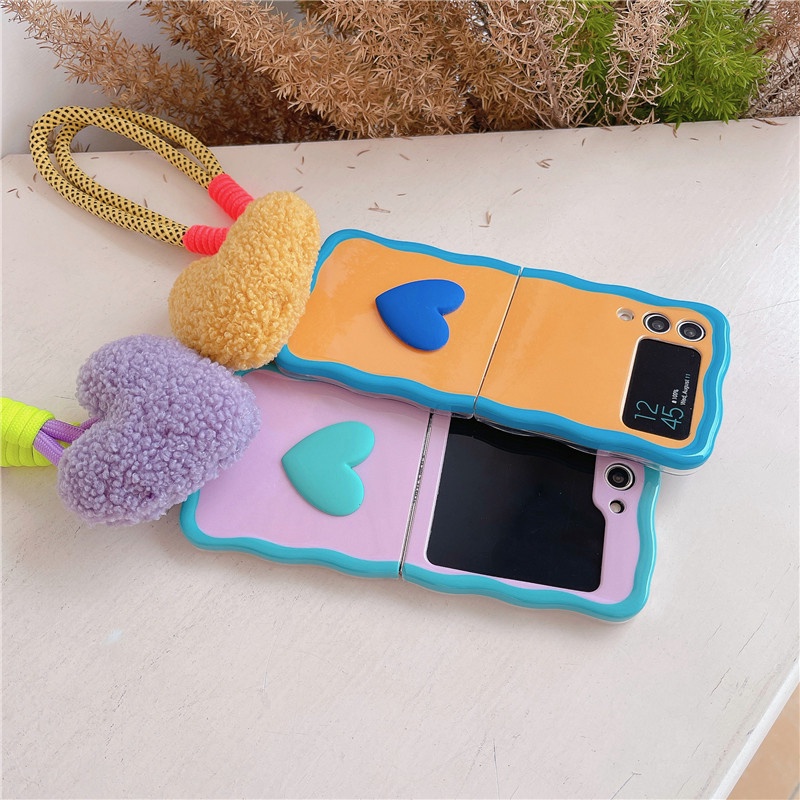 Bao Da Điện Thoại Chống Sốc Họa Tiết Trái Tim 3d Màu Kẹo Ngọt Có Dây Đeo Tay Cho samsung galaxy z flip 5 4 3 Ốp