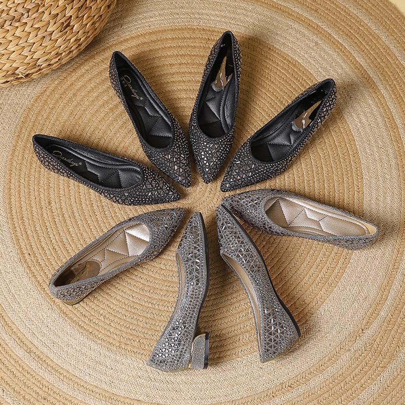 Giày Gót Thấp 3cm Mũi Nhọn Thời Trang Cho Nữ