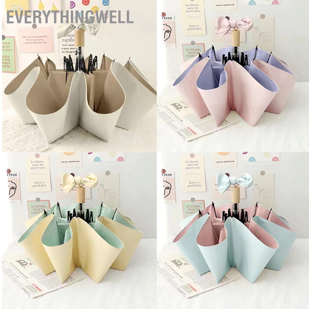 EverythingWell Ô che nắng gấp UV Ngăn chặn ô dù chống cao su màu đen tinh khiết cho mưa hoặc tỏa sáng snowa