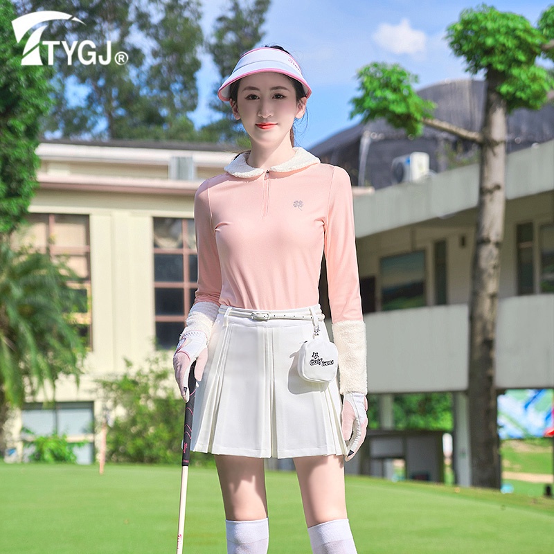 Ttygj Áo Thun Thể Thao Đánh golf Tay Dài Dáng Ôm Cổ Bẻ Vải Lông Cừu Mềm Mại Giữ Ấm Thanh Lịch Cho Nữ